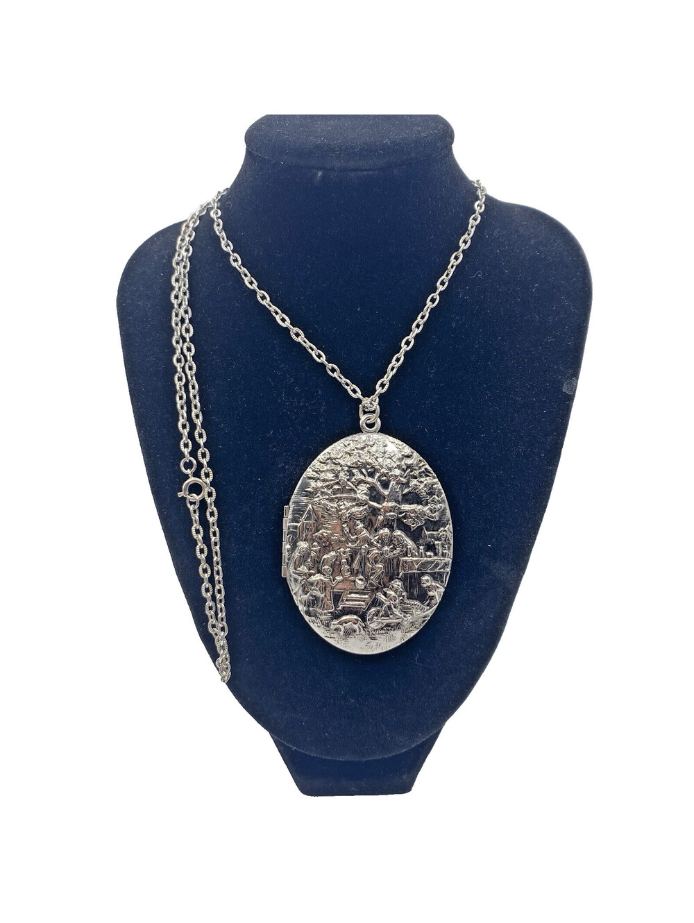 Vintage Revlon Intimate Heirloom Solid Perfume Locket Silver-Tone w/ 30" Chain